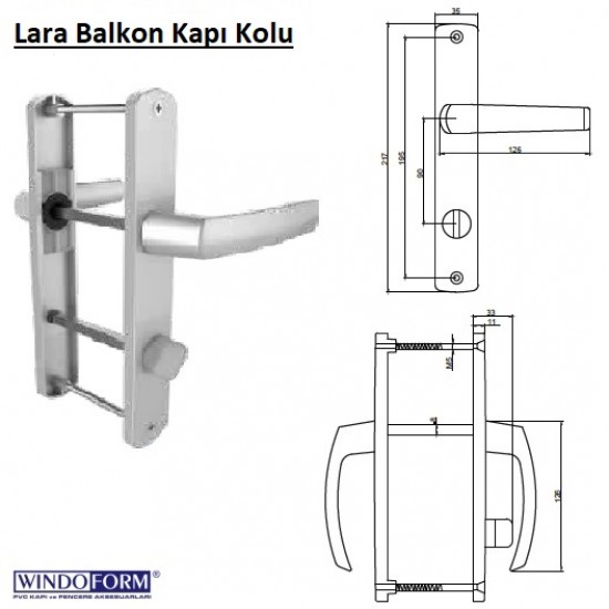 Windaform Lara Balkon Tipi  Aynalı Kapı Kolu -  Beyaz*