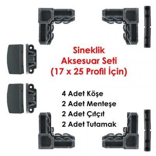 Sineklik Aksesuar Seti 17 x 25 mm Profil İçin - Antrasit Gri